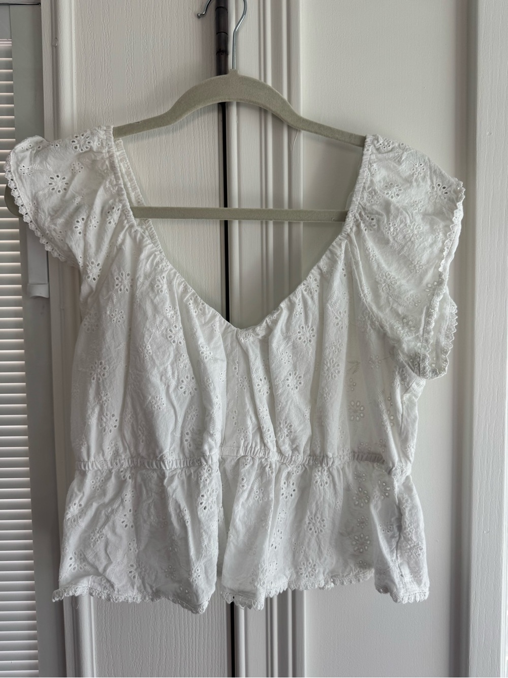 Women’s White Eyelet Peplum Top